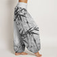 Pure Cotton Casual Bamboo Leaves Dragonfly Pattern Women's Elastic Waist Harem Pants