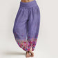 Cotton Casual Colorful Wildflower Field Pattern Women's Elastic Waist Harem Pants