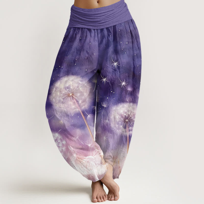 Cotton Casual Dandelion Pattern Women's Elastic Waist Harem Pants