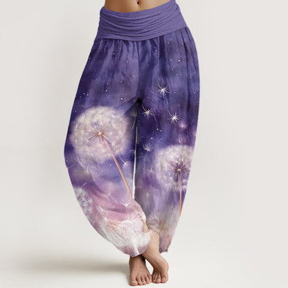 Cotton Casual Dandelion Pattern Women's Elastic Waist Harem Pants