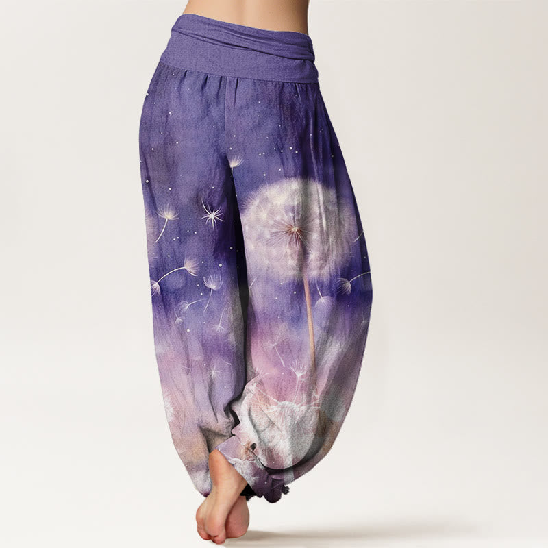 Cotton Casual Dandelion Pattern Women's Elastic Waist Harem Pants