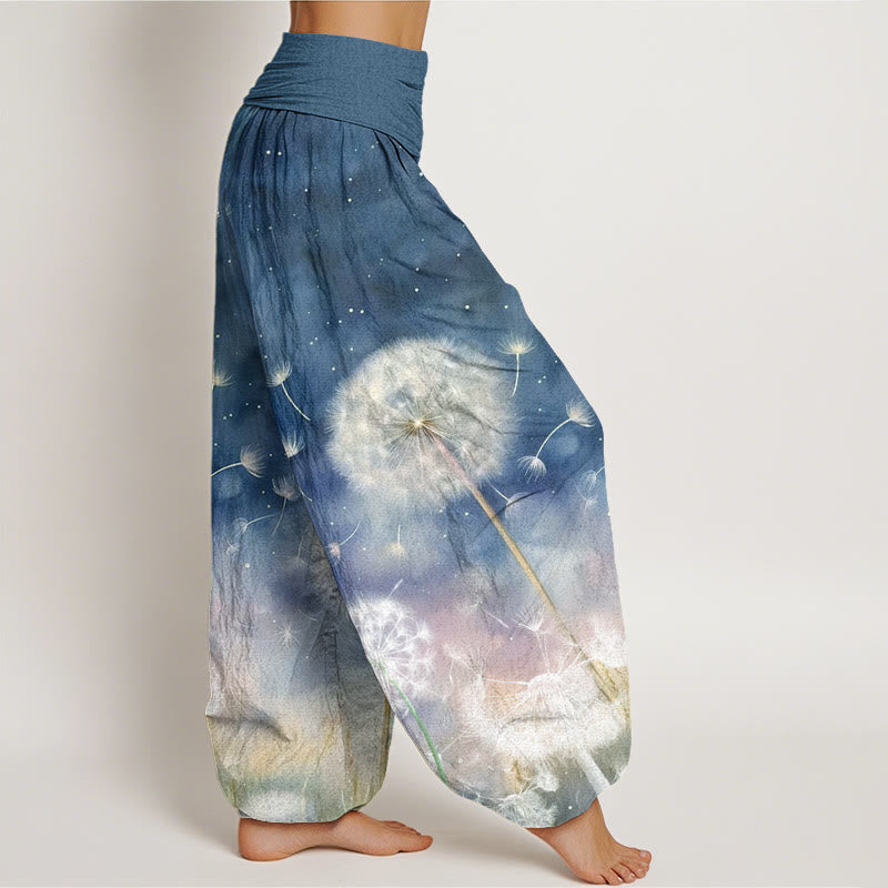 Cotton Casual Dandelion Pattern Women's Elastic Waist Harem Pants