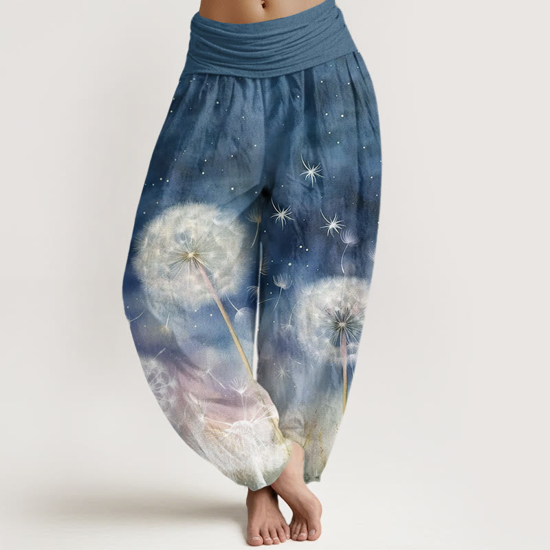 Cotton Casual Dandelion Pattern Women's Elastic Waist Harem Pants