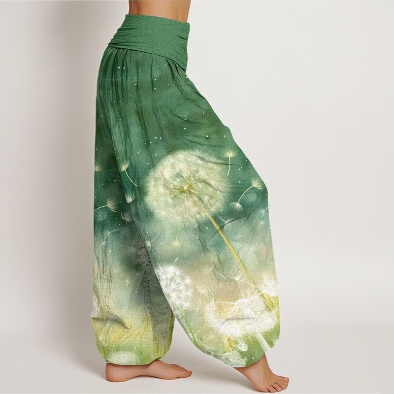 Cotton Casual Dandelion Pattern Women's Elastic Waist Harem Pants