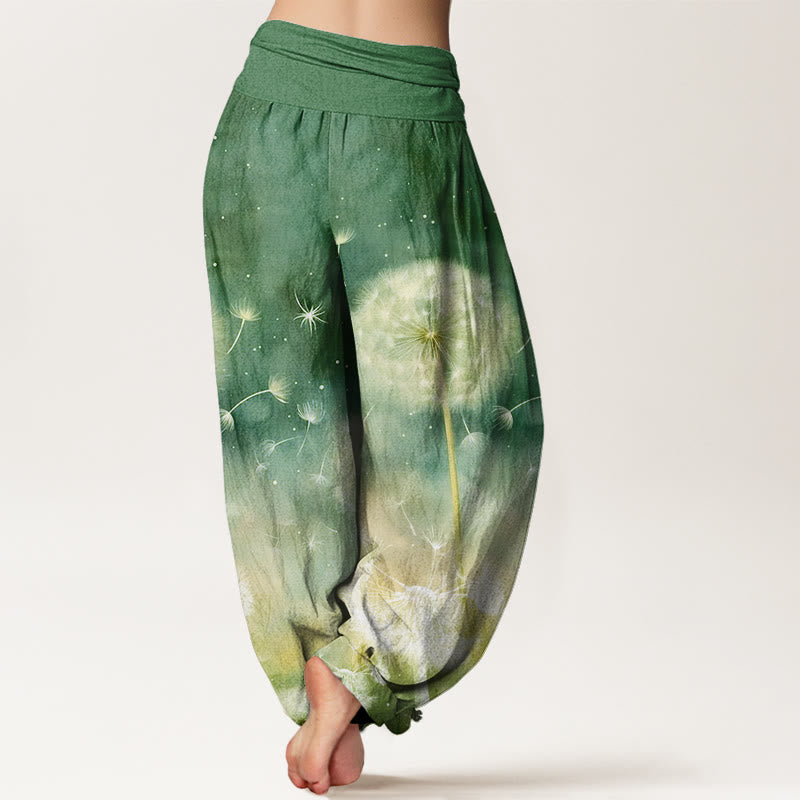 Cotton Casual Dandelion Pattern Women's Elastic Waist Harem Pants