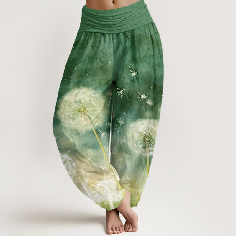 Cotton Casual Dandelion Pattern Women's Elastic Waist Harem Pants