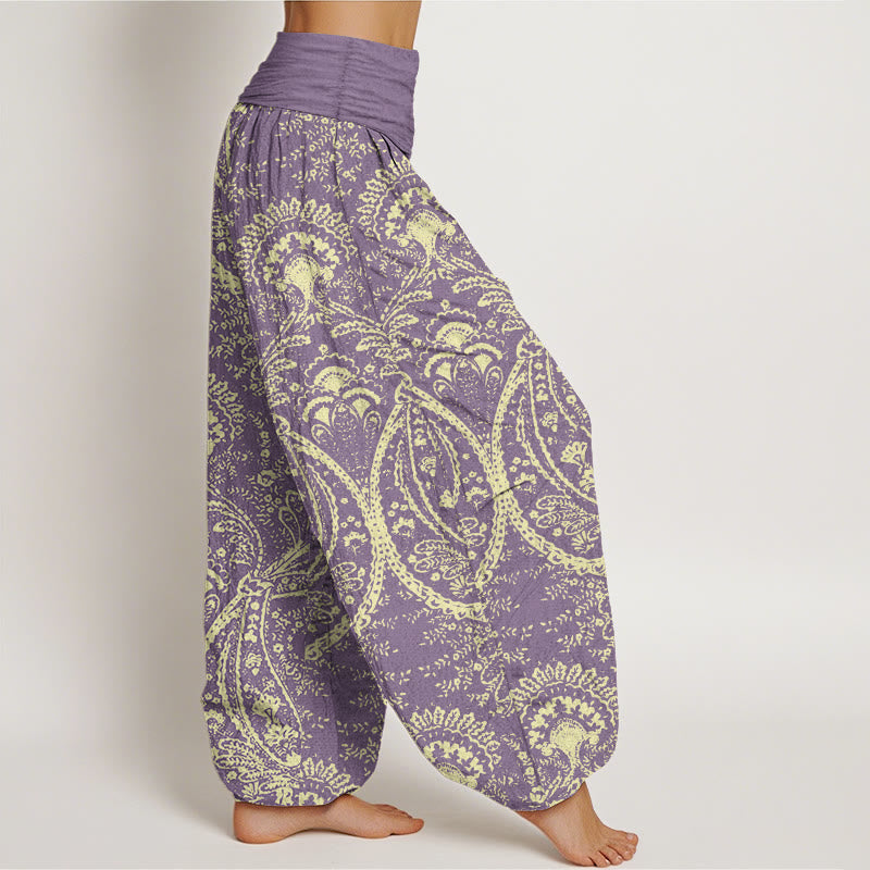 Pure Cotton Flowers Paisley Patterns Women's Elastic Waist Harem Pants