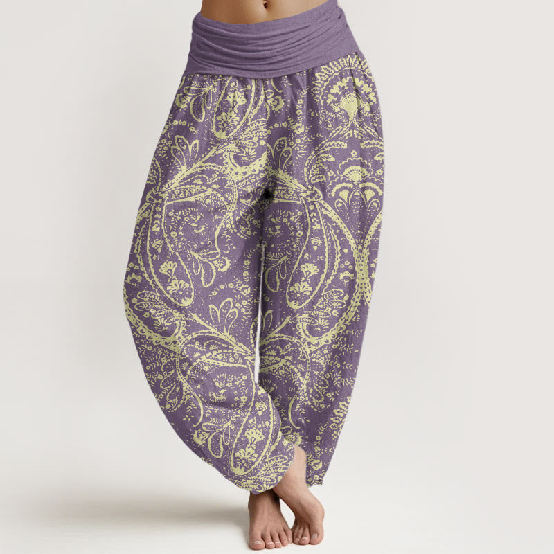 Pure Cotton Flowers Paisley Patterns Women's Elastic Waist Harem Pants