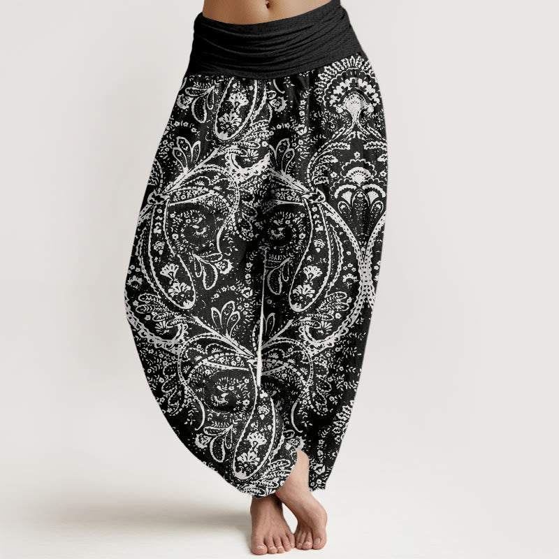 Pure Cotton Flowers Paisley Patterns Women's Elastic Waist Harem Pants