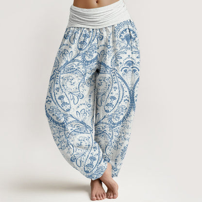Pure Cotton Flowers Paisley Patterns Women's Elastic Waist Harem Pants