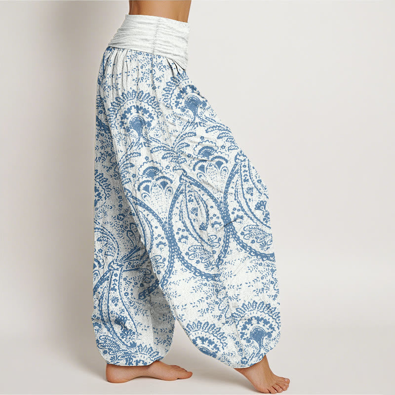 Pure Cotton Flowers Paisley Patterns Women's Elastic Waist Harem Pants