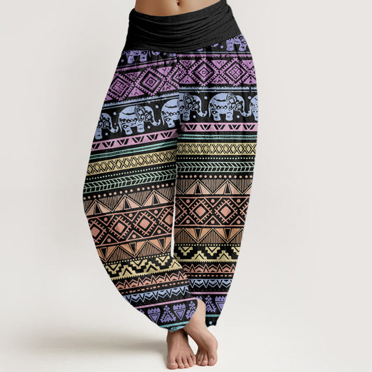 Pure Cotton Casual Elephant Geometric Figure Women's Elastic Waist Harem Pants