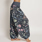 Pure Cotton Floral Leaf Vine Design Women's Elastic Waist Harem Pants