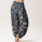 Pure Cotton Floral Leaf Vine Design Women's Elastic Waist Harem Pants