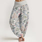 Pure Cotton Floral Leaf Vine Design Women's Elastic Waist Harem Pants