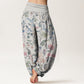 Pure Cotton Floral Leaf Vine Design Women's Elastic Waist Harem Pants