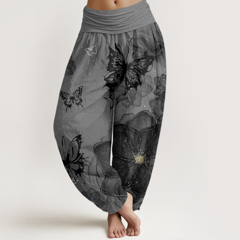 Pure Cotton Butterfly Flowers Pattern Women's Elastic Waist Harem Pants