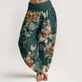 Pure Cotton Colorful Koi Fish Lotus Flowers Design Women's Elastic Waist Harem Pants