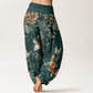 Pure Cotton Colorful Koi Fish Lotus Flowers Design Women's Elastic Waist Harem Pants