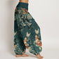 Pure Cotton Colorful Koi Fish Lotus Flowers Design Women's Elastic Waist Harem Pants