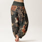 Pure Cotton Colorful Koi Fish Lotus Flowers Design Women's Elastic Waist Harem Pants