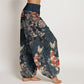 Pure Cotton Colorful Koi Fish Lotus Flowers Design Women's Elastic Waist Harem Pants