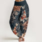 Pure Cotton Colorful Koi Fish Lotus Flowers Design Women's Elastic Waist Harem Pants