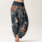 Pure Cotton Colorful Koi Fish Lotus Flowers Design Women's Elastic Waist Harem Pants