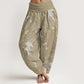 Pure Cotton Casual Koi Fish Waves And Petal Line Pattern Women's Elastic Waist Harem Pants