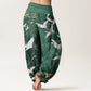 Pure Cotton Flying White Cranes Auspicious Clouds Design Women's Elastic Waist Harem Pants