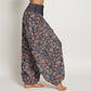Cotton Casual Flower Vine Leaves Pattern Women's Elastic Waist Harem Pants