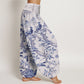 Cotton Birds Branches Flowers Pattern Women's Elastic Waist Harem Pants