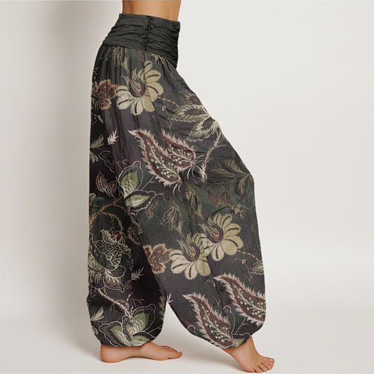 Cotton Casual Floral Leaves Women's Elastic Waist Harem Pants