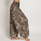 Cotton Casual Peony Flowers Leaves Women's Elastic Waist Harem Pants
