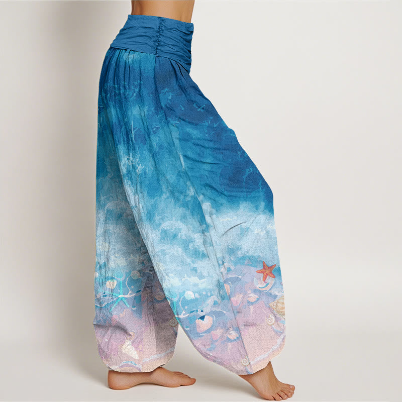 Cotton Vast Ocean Pattern Women's Elastic Waist Harem Pants