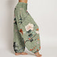 Cotton Warbler Bird Blooming Flower Branches Mandala Pattern Women's Elastic Waist Harem Pants