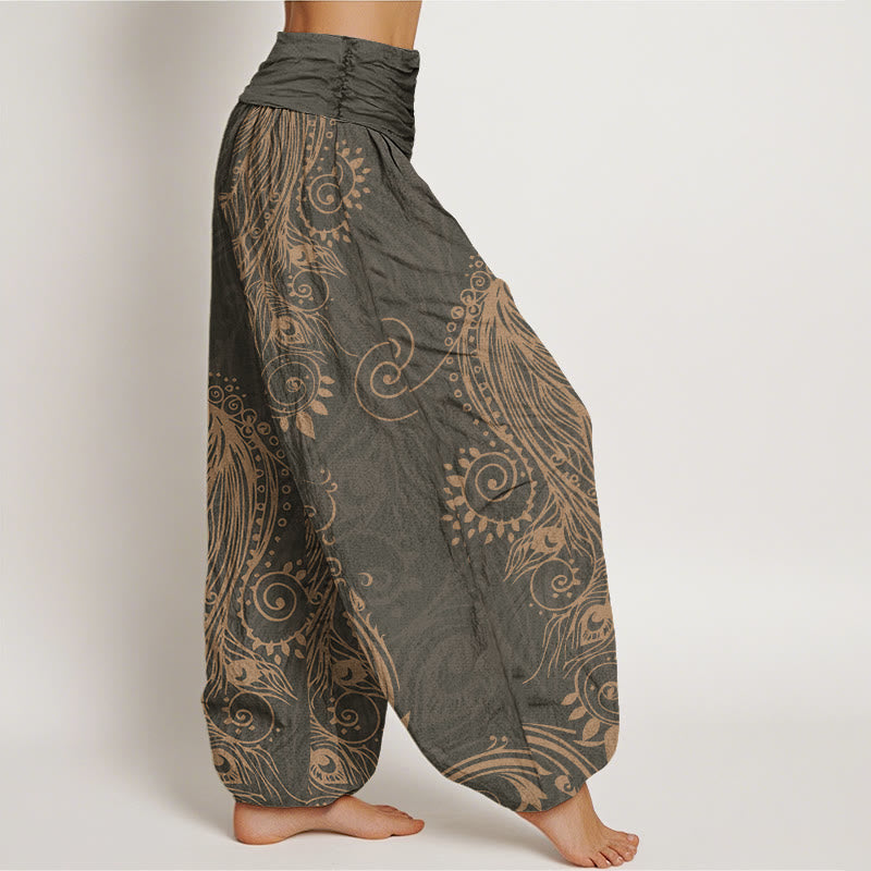 Cotton Casual Peacock Design Women's Elastic Waist Harem Pants