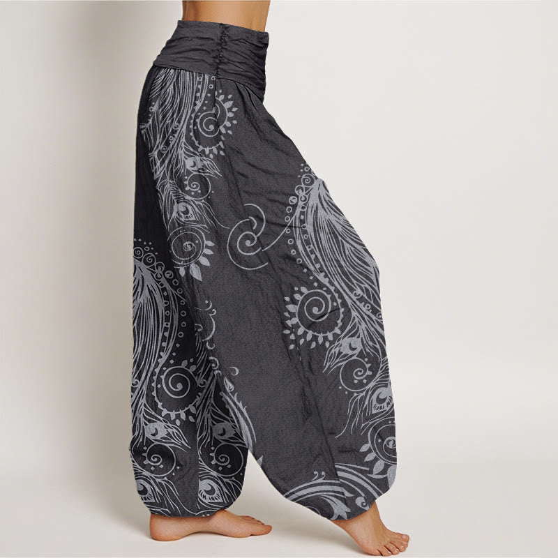 Cotton Casual Peacock Design Women's Elastic Waist Harem Pants