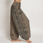 Cotton Lotus Flowers Double Dorje Vajra Namaste Om Design Women's Elastic Waist Harem Pants