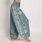 Cotton Lotus Flowers Double Dorje Vajra Namaste Om Design Women's Elastic Waist Harem Pants