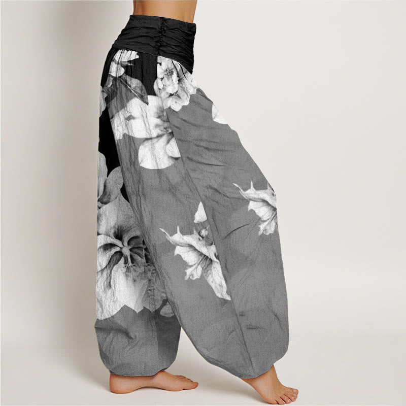 Cotton Camellia Pattern Women's Elastic Waist Harem Pants