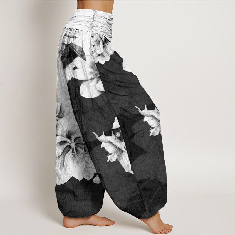 Cotton Camellia Pattern Women's Elastic Waist Harem Pants