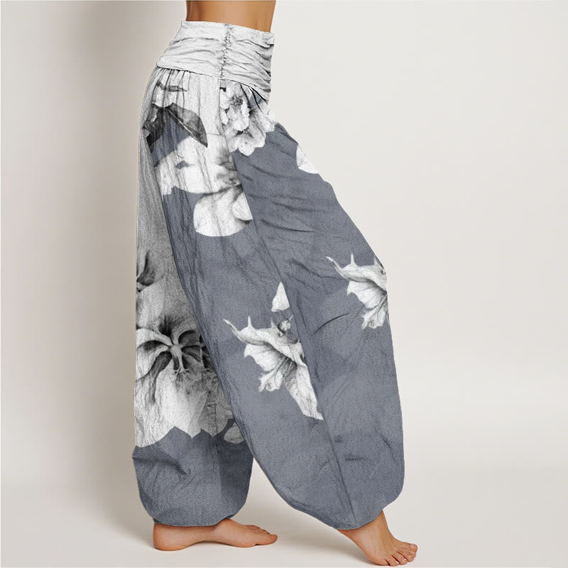 Cotton Camellia Pattern Women's Elastic Waist Harem Pants