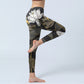 White Golden Lotus Leaves Print Gym Leggings Women's Yoga Pants