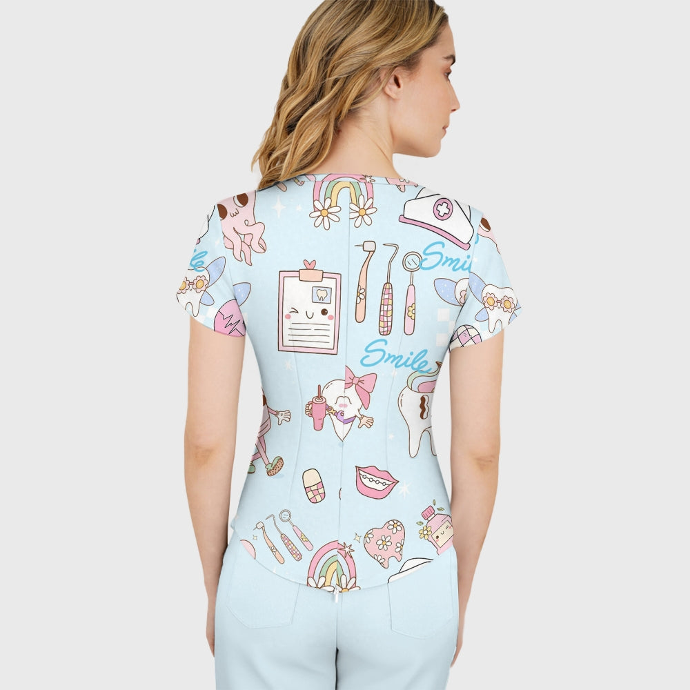 Women's Smile Teeth Printed Scrub Set ST12