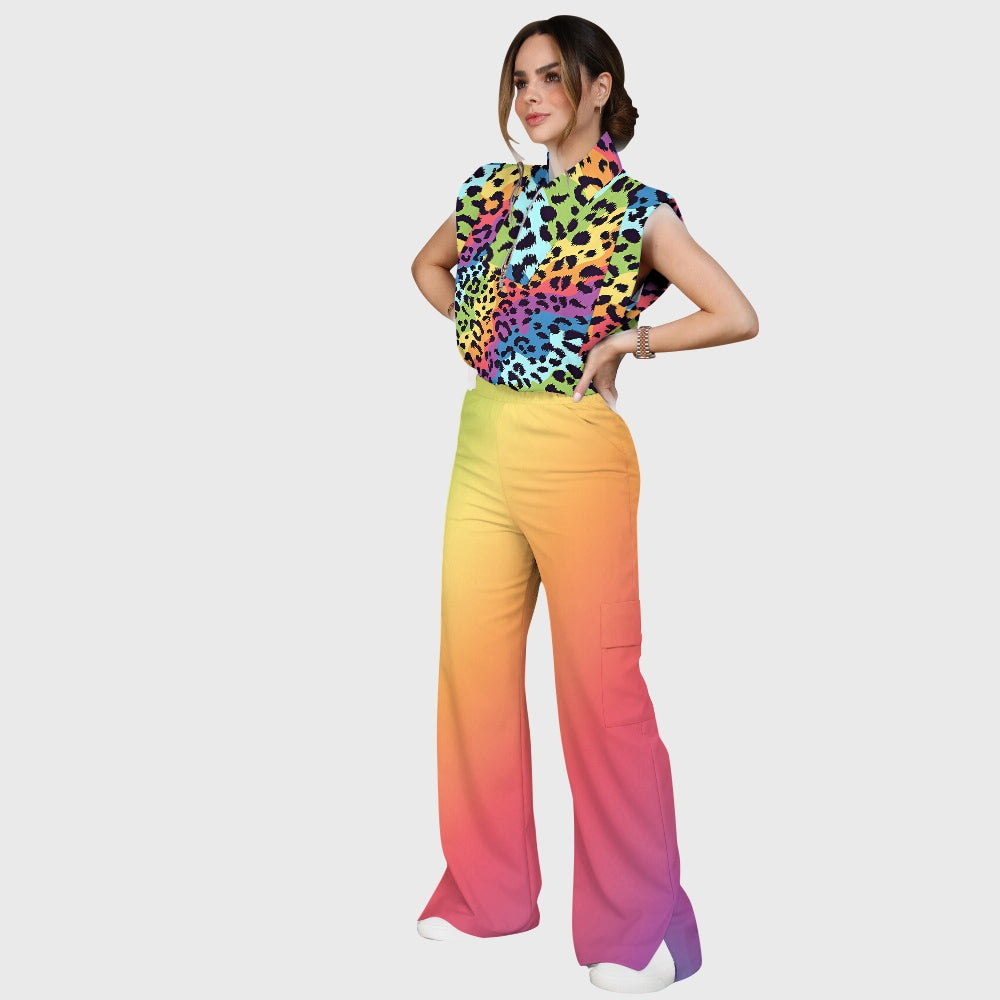 Women's Neon Ombre Leopard Printed Scrub Set SL07