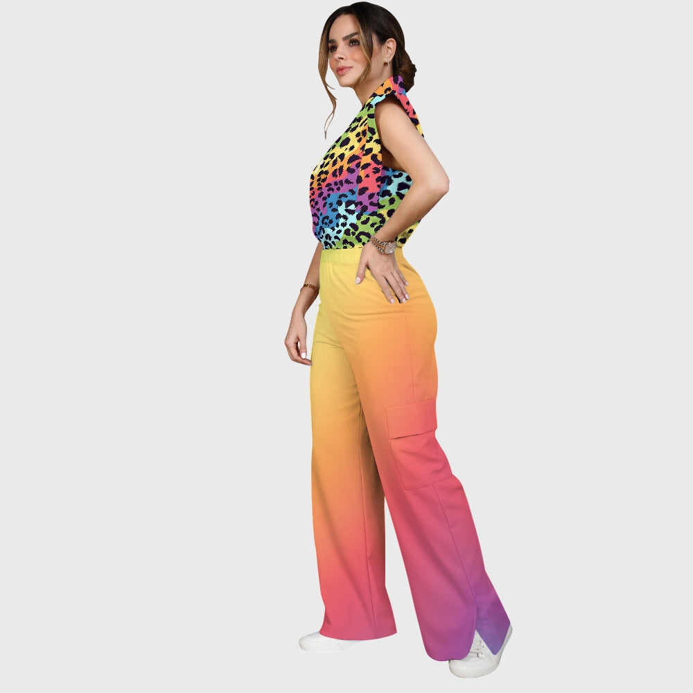 Women's Neon Ombre Leopard Printed Scrub Set SL07