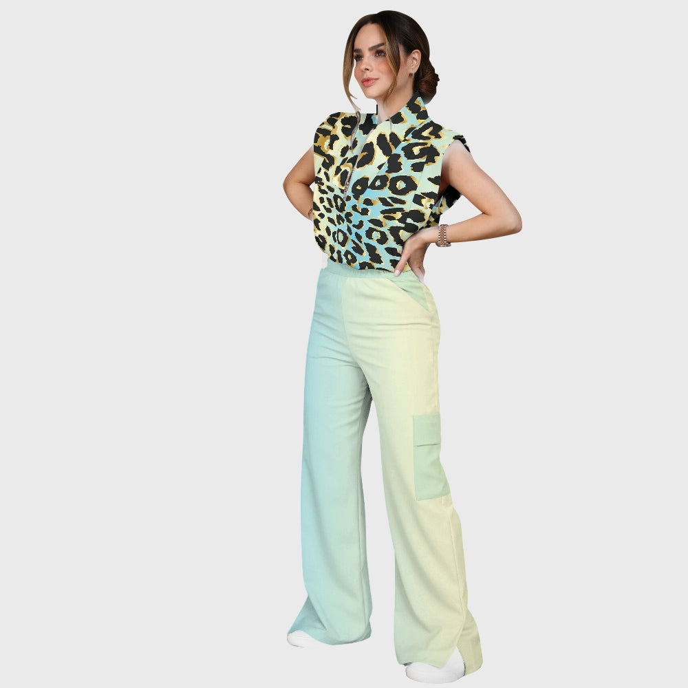 Women's Vintage Ombre Leopard Printed Scrub Set SL08