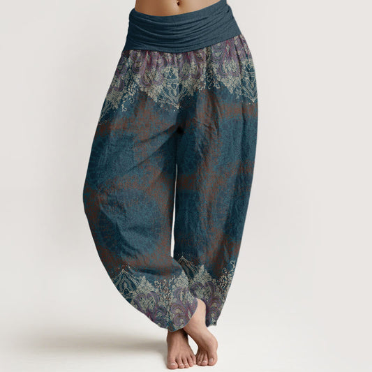 Pure Cotton Casual Lycoris Radiata Mandala Pattern Women's Elastic Waist Harem Pants