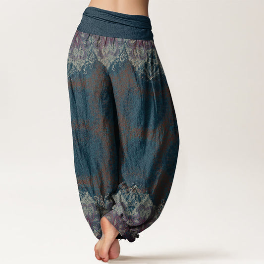 Pure Cotton Casual Lycoris Radiata Mandala Pattern Women's Elastic Waist Harem Pants